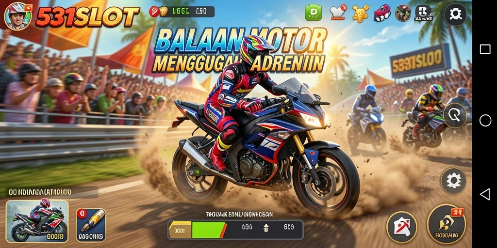 Tampilan gameplay 531SLOT dengan balapan motor yang mendebarkan.