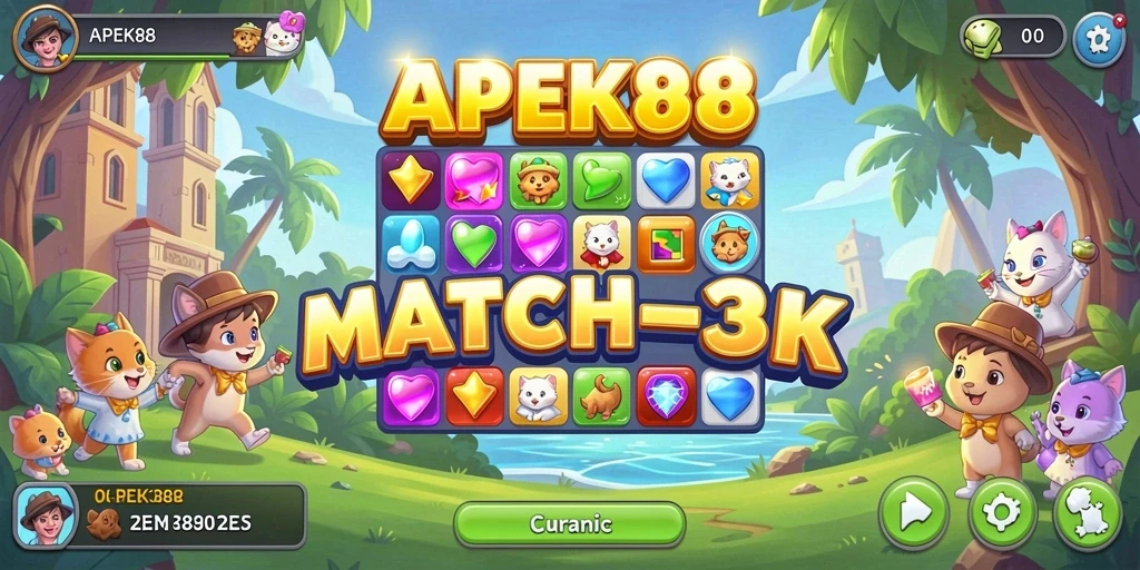Tangkapan layar APEK88 menampilkan aksi seru permainan Match-3 yang menarik.
