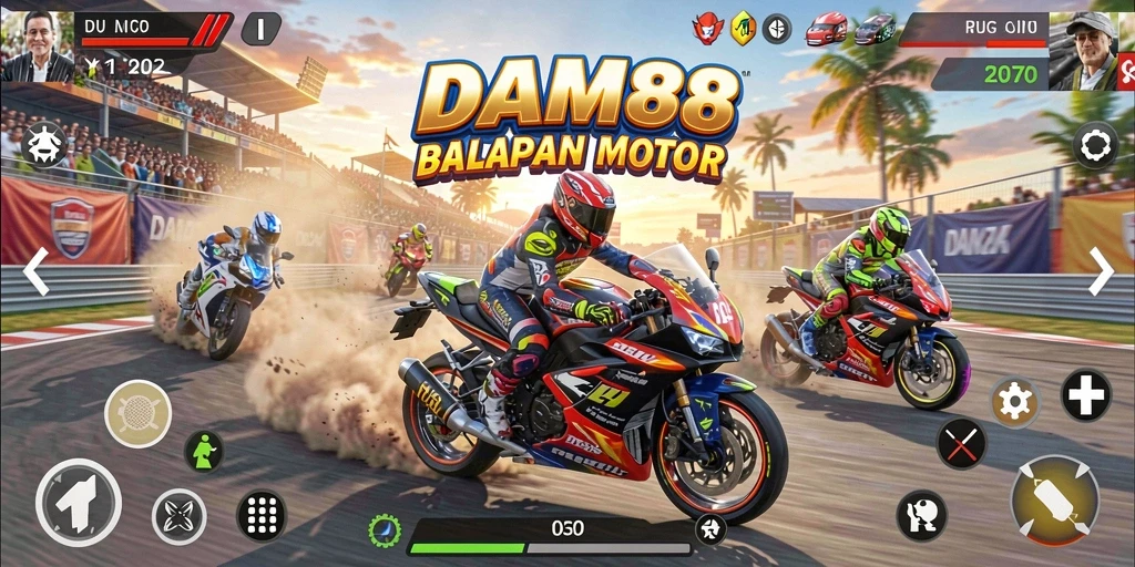 Tampilan gameplay balapan motor yang seru dan mendebarkan.