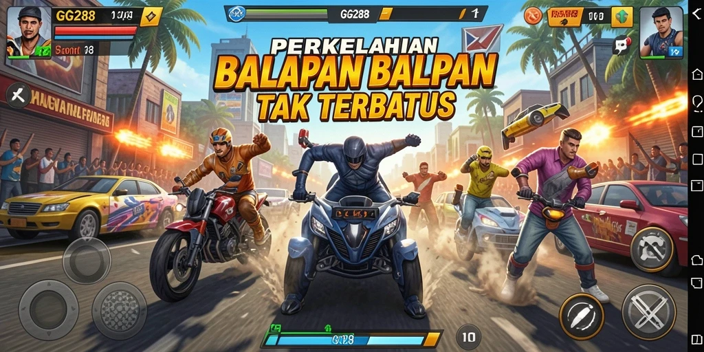 Screenshot gameplay GG288 menampilkan aksi balapan mendebarkan dan grafis yang menakjubkan.