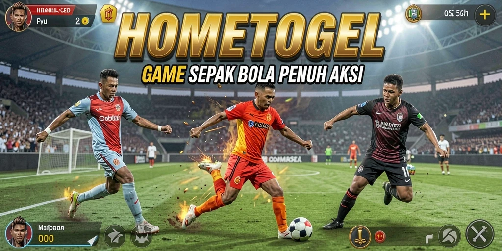 Screenshot HOMETOGEL menampilkan momen bermain sepak bola yang seru.