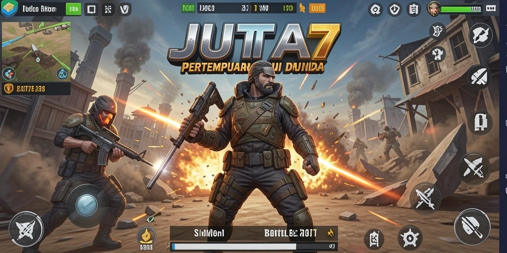 Tampilan gameplay JUTA7 yang seru dan intens di arena Battle Royale.