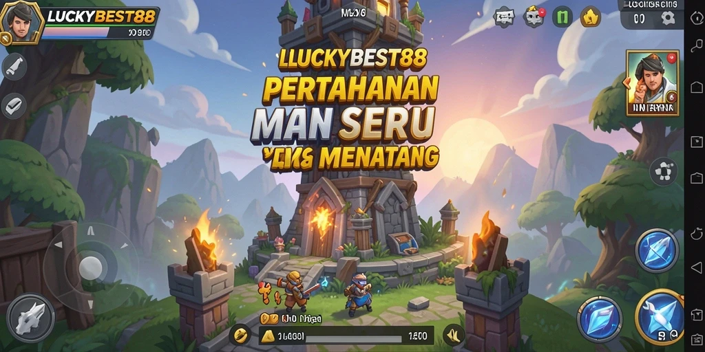 Tampilan menara dan musuh dalam gameplay LUCKYBEST88 Tower Defense.