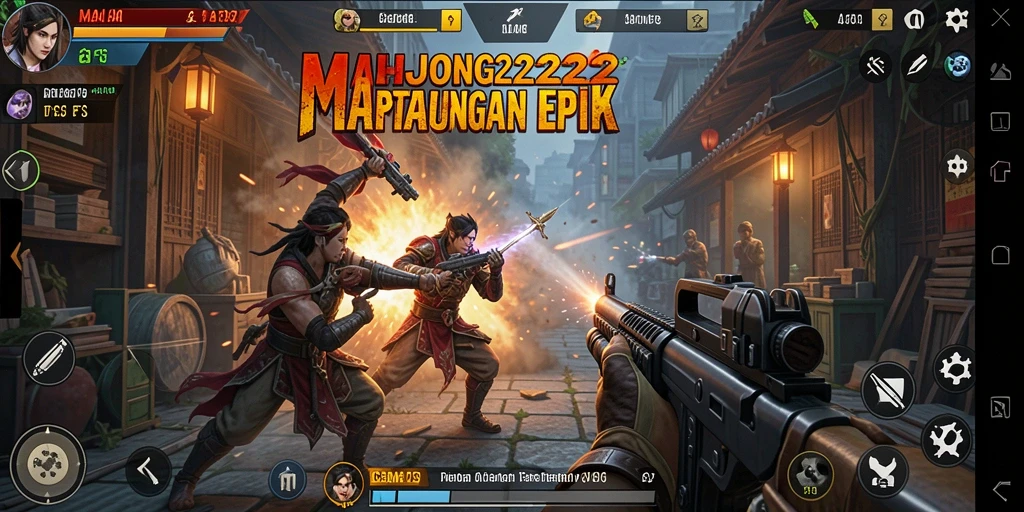 Tampilan gameplay intens dari MAHJONG222 dalam pertarungan FPS.