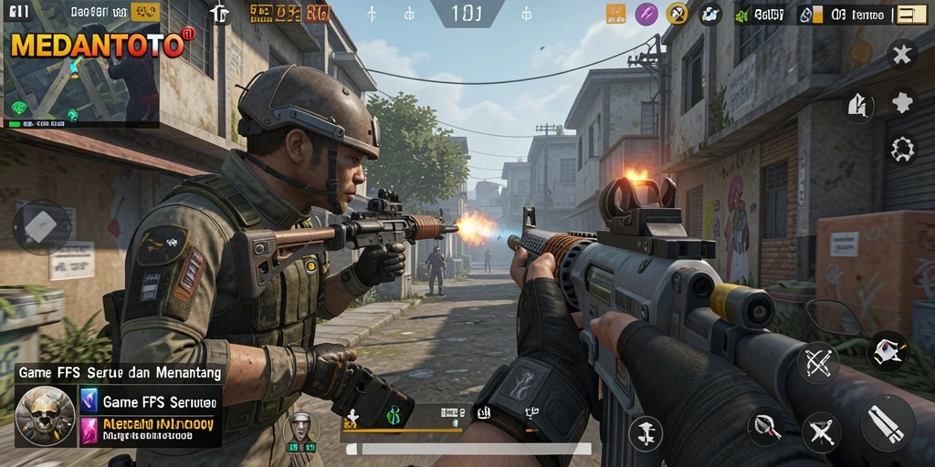 Screenshot MEDANTOTO menampilkan aksi intens dalam permainan FPS.