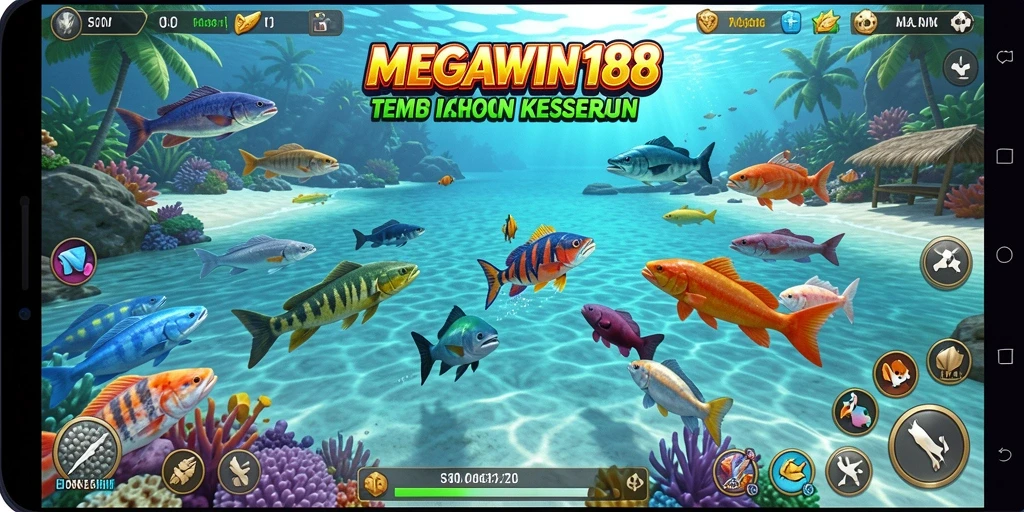 Screenshot MEGAWIN188 menampilkan aksi seru dalam gameplay Tembak Ikan.