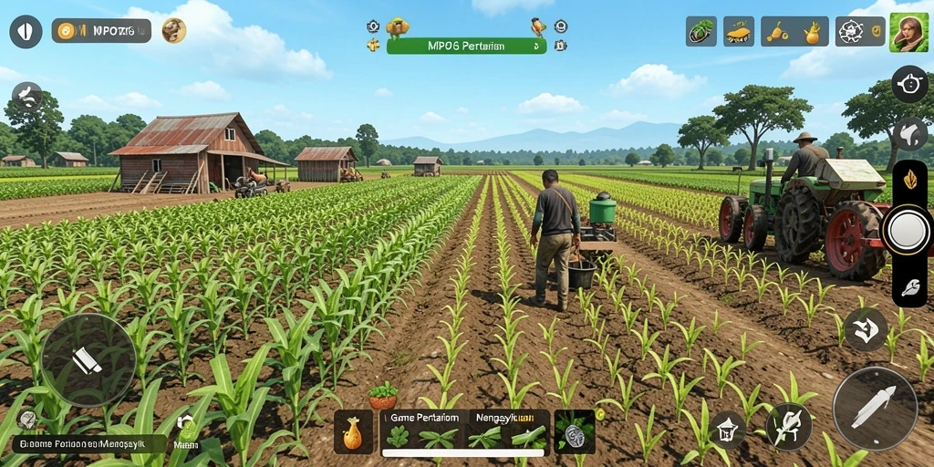 Screenshot utama MPO76 menampilkan gameplay menarik dalam pertanian.