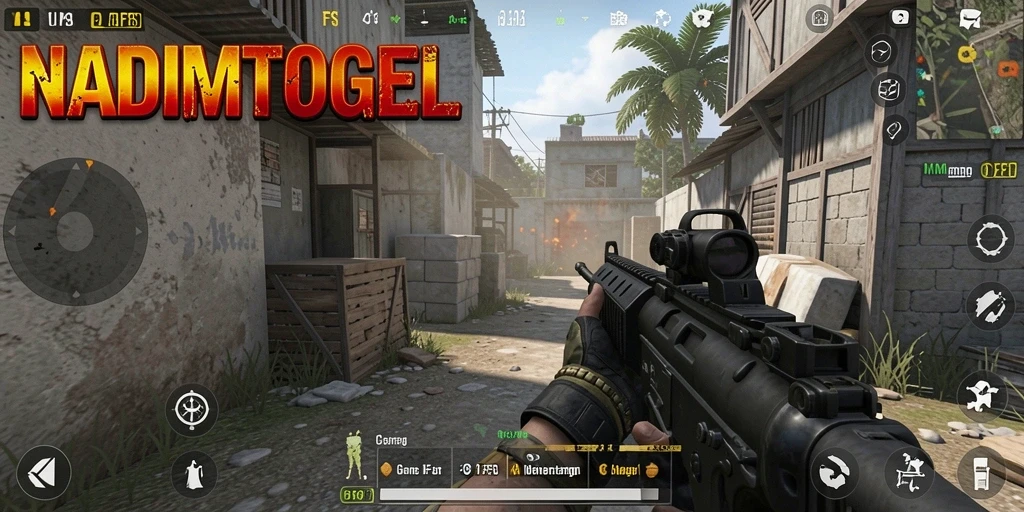 Screenshot gameplay NADIMTOGEL memperlihatkan aksi tembak-menembak yang mendebarkan.