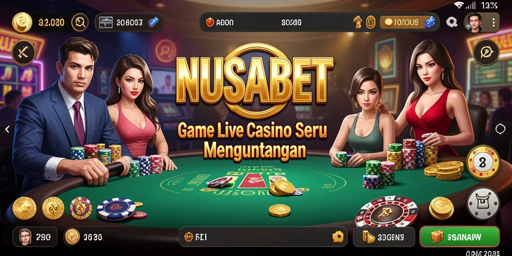 Screenshot gameplay NUSABET menunjukkan dealer profesional dan suasana kasino yang mendebarkan.