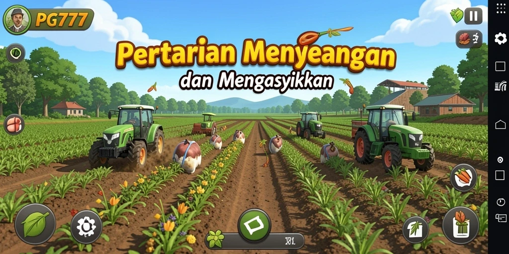 Screenshot PG777 menampilkan gameplay pertanian yang seru dan interaktif.