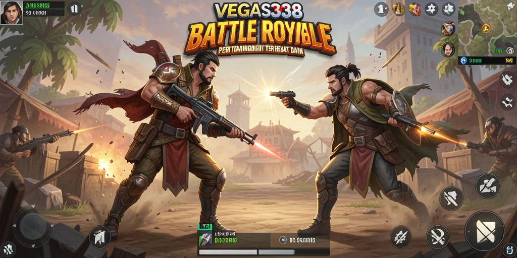 Screenshot gameplay VEGAS338 menampilkan aksi seru dalam arena Battle Royale.