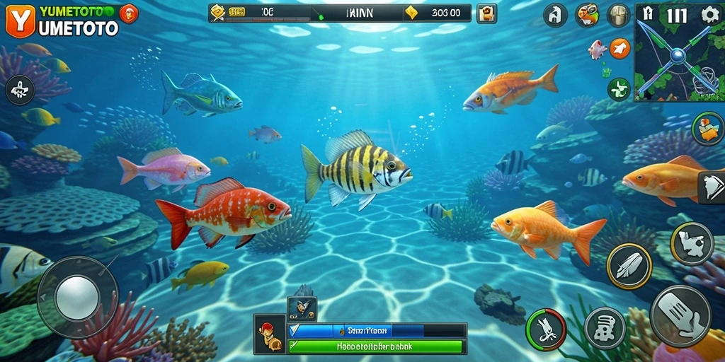 Tampilan gameplay seru menembak ikan di YUMETOTO.